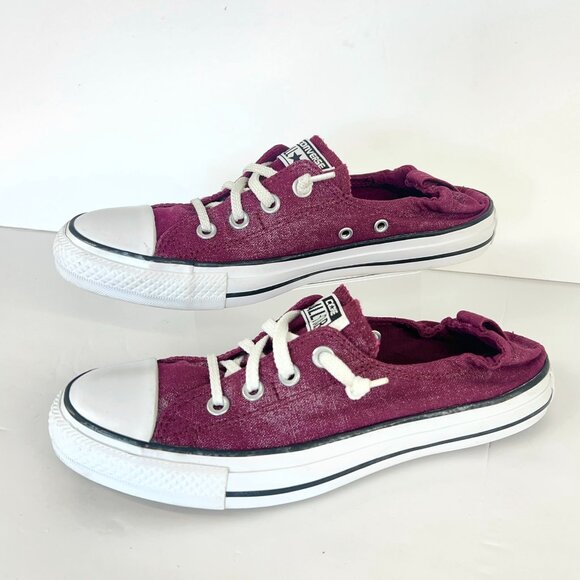 9 Women- Converse Chuck Taylor All Star Shoreline Slip On Maroon Silver Sneakers - Picture 1 of 15